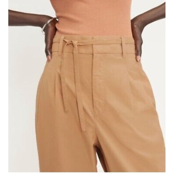 Everlane The Poplin Pleated Taper Pant Brown Caramel Size 14 - Picture 5 of 12